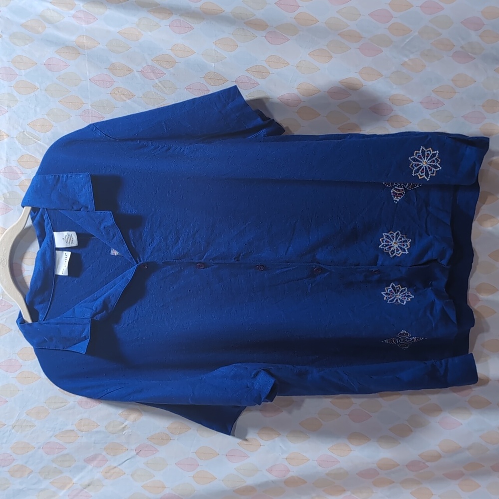 Kim Rogers Royal Blue Linen Blend Top 1X